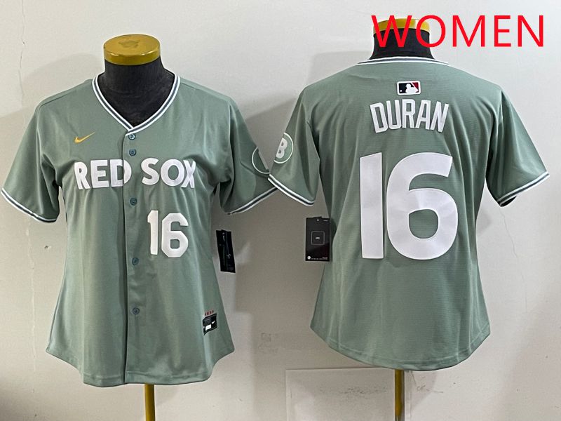 Women 2025 Boston Red Sox #16 Duran Light Green Joint Name Nike MLB Jersey style 2